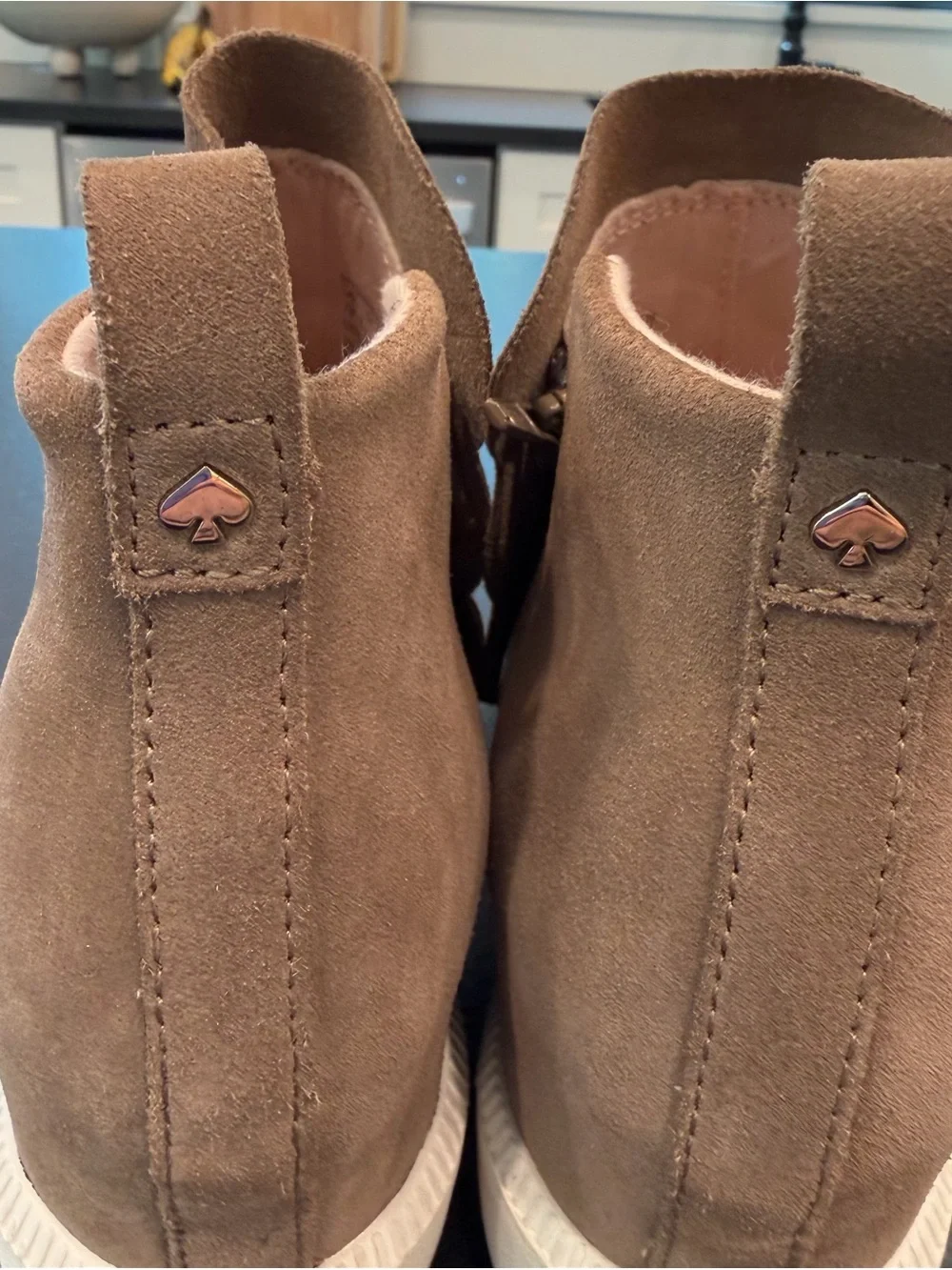 Kate Spade Wilkes Taupe Suede Wedge Sneaker Ankle Booties Size 7